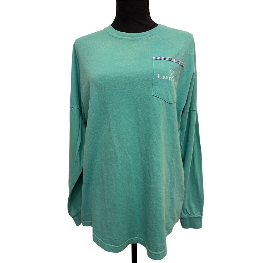 Lauren James Long-Sleeve Pocket Green and Navy Gingham Long Sleeve Tee Size S